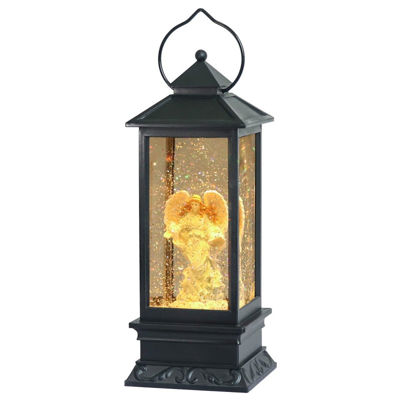 Eldnacele Musical Singing and Lighted Plug-in & Battery Operated Lighted Christmas Water Glittering Snowing Globe Christians Church Lantern for Home Decoration Angel - Image 1